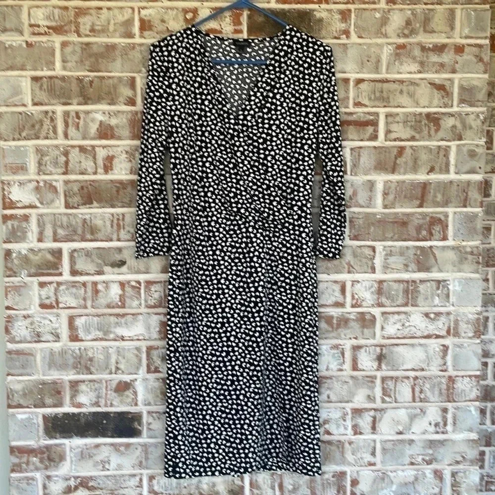 Talbots Black White Whimsical Hearts Faux Wrap Dress‎
